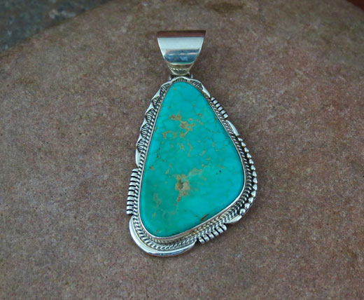 Navajo Solid Sterling Silver Kings Massana Turquoise Pendant