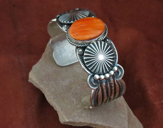Orange Spiny Oyster Shell Sterling Silver Navajo Bracelet