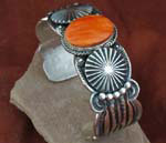 Sterling Silver Navajo Bracelet with Orange Spiny Oyster Shell