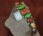 Sterling Silver Navajo Bracelet with Spiny Oyster Gaspeite and Coral