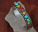 Sterling Silver Navajo Bracelet with Coral Oyster, Turquoise