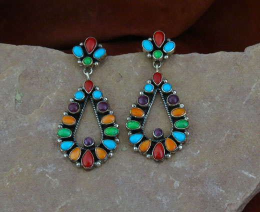 Sterling Silver Earrings- Turquoise, Coral, Spiny Oyster Shell, Gaspeite