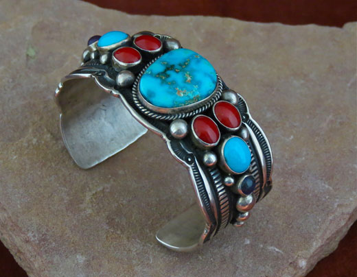 Solid Sterling Silver Bracelet, Coral, Turquoise