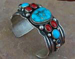 Sterling Silver Navajo Bracelet with Coral, Turquoise
