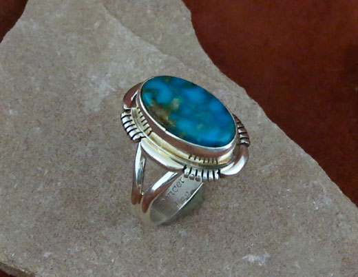 Navajo Silver Ring Kingman Turquoise