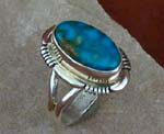 Genuine Navajo Sterling Silver and Kingman Turquoise Ring