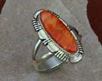Genuine Navajo Sterling Silver and Orange Spiny Oyster Shell Ring
