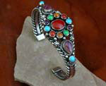 Sterling Silver Navajo Bracelet with Coral, Oyster