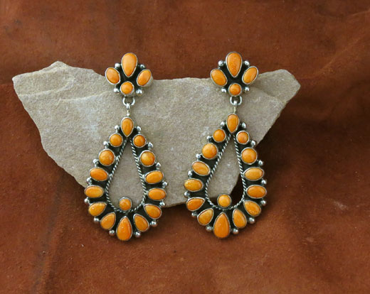 Sterling Silver Earrings- Orange Spiny Oyster Shell