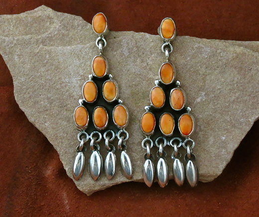 Sterling Silver Earrings- Orange Spiny Oyster Shell