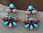 Genuine Navajo Sleeping Beauty Turquoise, Red and Pink Coral, Purple Spiny Oyster earrings