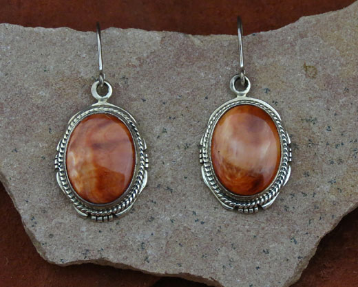 Sterling Silver Earrings- Red Spiny Oyster Shell