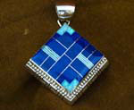Genuine Navajo Sterling Silver Pendant- Lapis and Opal