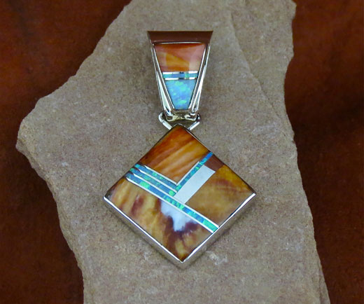 Navajo Solid Sterling Silver Red Spiny Oyster Shell Pendant