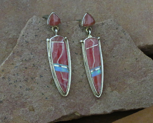 Sterling Silver Earrings- Rhodochrosite and Cultured Opal