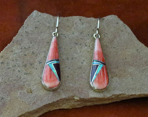 Sterling Silver Earrings- Spiny Oyster shell and Cultured Opal