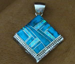 Genuine Navajo Sterling Silver Pendant- Turquoise and Opal