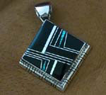 Genuine Navajo Sterling Silver Pendant- Black Onyx and Opal