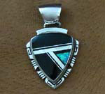 Genuine Navajo Sterling Silver Pendant- Black Onyx and Opal