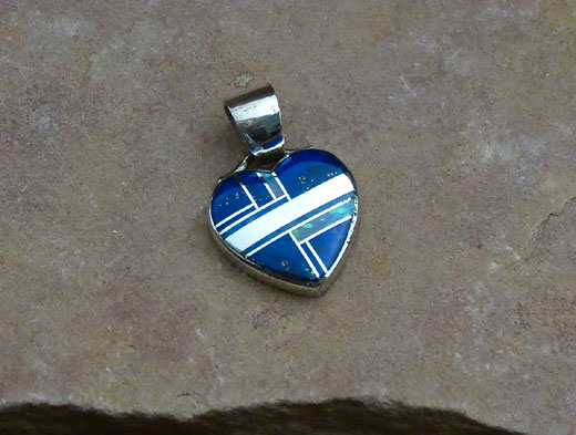Navajo Solid Sterling Silver Blue Lapis and Opal Pendant