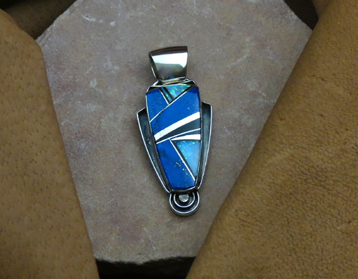 Navajo Solid Sterling Silver Blue Lapis and Opal Pendant