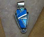 Genuine Navajo Sterling Silver Pendant- Blue Lapis and Opal