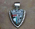 Genuine Navajo Sterling Silver Pendant- Magnasite, Coral, Onyx and Opal