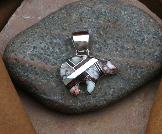 Navajo Solid Sterling Silver Magnasite, Coral and Opal Pendant