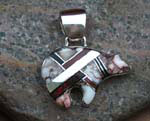 Genuine Navajo Sterling Silver Pendant- Magnasite, Onyx and Opal