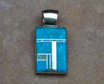 Genuine Navajo Sterling Silver Pendant- Water Mark Turquoise and Opal