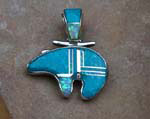 Genuine Navajo Sterling Silver Pendant- Water Mark Turquoise and Opal