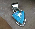 Genuine Navajo Sterling Silver Pendant- Water Mark Turquoise and Opal