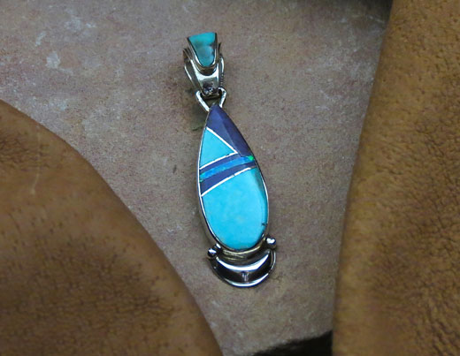 Navajo Solid Sterling Silver Purple Spiny Oyster shell, Sleeping Beauty Turquoise and Opal Pendant