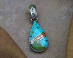 Genuine Navajo Sterling Silver Pendant- Spider Web Turquoise and Orange Spiny Oyster