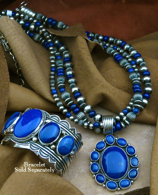 Navajo Solid Sterling Silver Blue Lapis and Opal Pendant