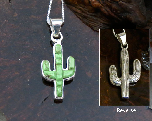Navajo Solid Sterling Silver and Gaspeite Cactus Pendant