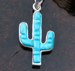 Genuine Navajo Turquoise, Multi-color Stones Cactus Pendant