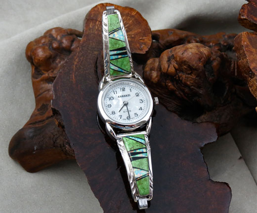 Silver and Gaspeite Navajo Bracelet