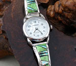 Genuine Navajo Sterling Silver, Gaspeite, Opal and Jet Watch