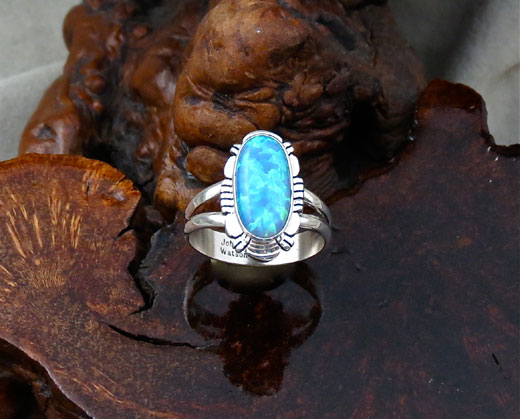 Navajo Sterling Silver Blue Cultured Opal Ring