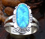 Genuine Navajo Sterling Silver and Blue Cultured Opal Ring