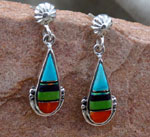 Genuine Navajo Sterling Silver earrings with Oyster, Sugelite, Jet, Opal, Gaspeite, Turquoise