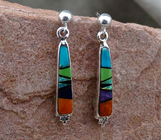 Cultured Opal, Sleeping Beauty Turquoise, Jet, Sugilite, Gaspeite and Orange Spiny oyster Sterling Silver Earrings