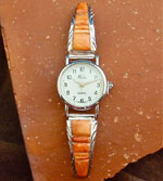 Genuine Navajo Silver Watch bracelet orange Spiny Oyster