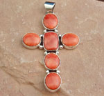 Genuine Navajo Orange Spiny Oyster Shell Cross Pendant