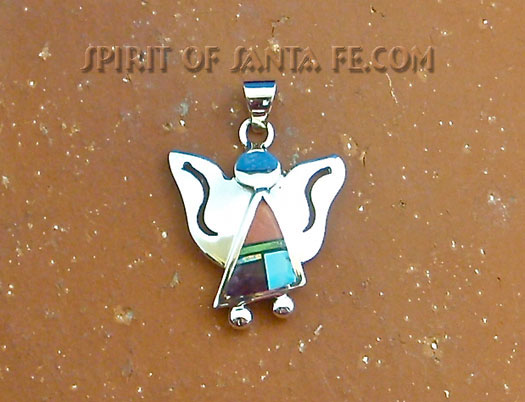 Navajo angel Sterling silver Turquoise, Gaspeite, multi-stone inlays Pendant
