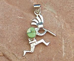 Genuine Navajo Kokopelli Pendant with Gaspeite and Cultured Opal