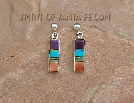 Earrings with Cultured Opal, Sleeping Beauty Turquoise, Black Jet, Sugilite, Gaspeite and Orange Spiny oyster shell