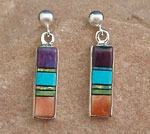 Genuine Navajo earrings with Spiny oyster shell, Sugelite, black Jet, cultured opal, Gaspeite and Sleeping Beauty turquoise