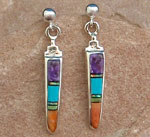 Genuine Navajo earrings with Spiny oyster shell, Sugelite, black Jet, cultured opal, Gaspeite and Sleeping Beauty turquoise